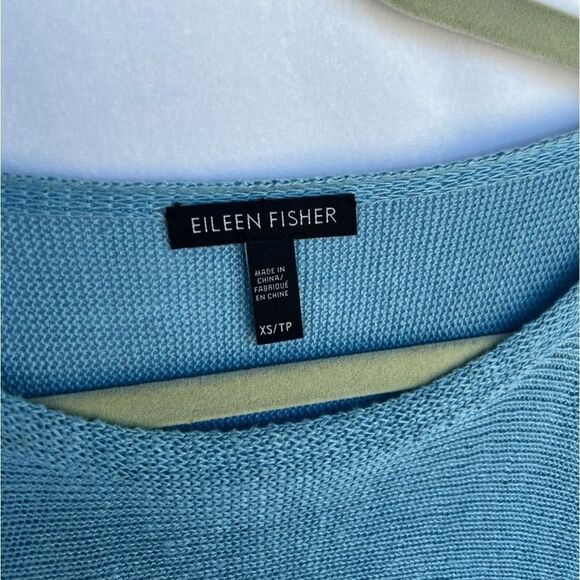 Elieen Fisher 100% Organic Linen Blue Sleeveless Knitted Top Open Sides XS - Picture 3 of 5